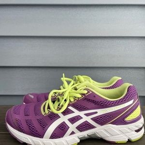 ASICS TIGER WOMENS GEL-DS TRAINER 18 (PURPLE / WHITE / NEON YELLOW)